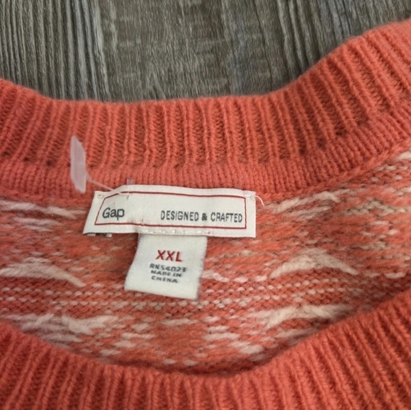 Vintage Gap Crewneck Coral Fair Isle Knit Lambs Wool Sweater Size XXL - Picture 4 of 7
